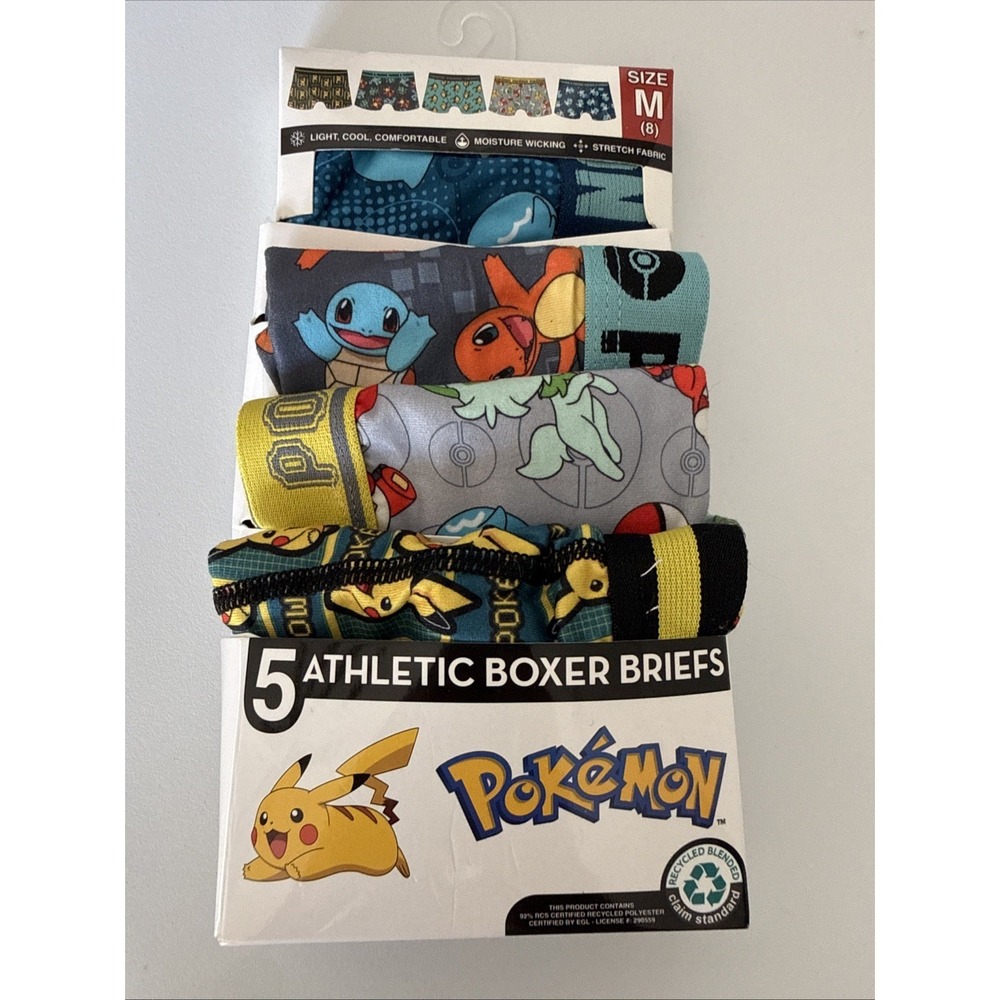 Pokemon Boys Multicolor Moisture Wicking Athletic Boxer Briefs 4 Pack Sz M (8)